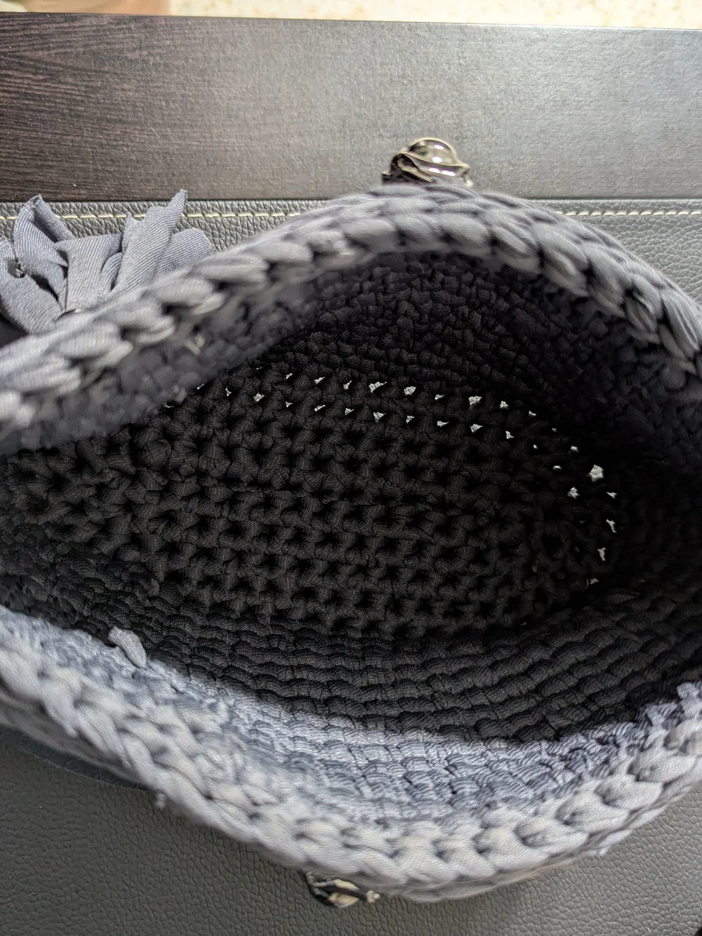 Handmade Crochet Woven Knit Crossbody Bag with Tassel - Charcoal Gray
